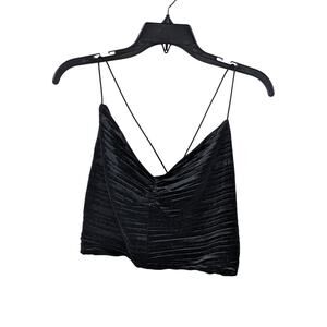 Wild Fable Cropped Slim Fit Tiny Tank Top Cinched Front Velvet Black Large VNeck